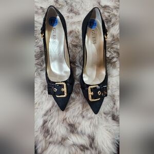 Guess Black Heels with Gold Buckle